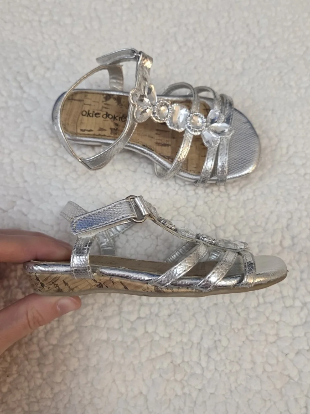 Toddler Lil Macy Rinestone Sandals Silver Strappy Dress Shoes Okie Dokie